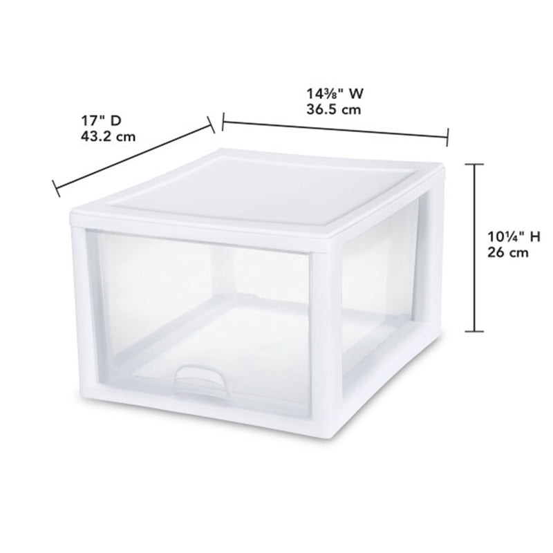 Sterilite 27 Quart Clear & White Plastic Storage Bin with One Drawer, 8 Pack