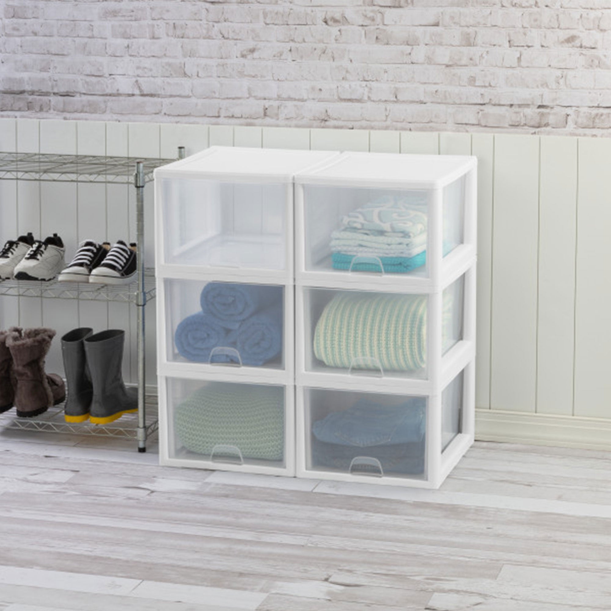 Sterilite 27 Quart Stacking Storage Drawer, Stackable Plastic Bin Drawer, 4 Pack - VMInnovations