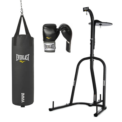 Everlast Heavy and Speed Bag Stand w/ 70lb Heavy Bag and Training Gloves, Black