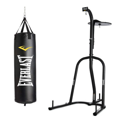 Everlast Dual Station Bag Stand & NevaTear 40 Pound Hanging Punching Bag, Black
