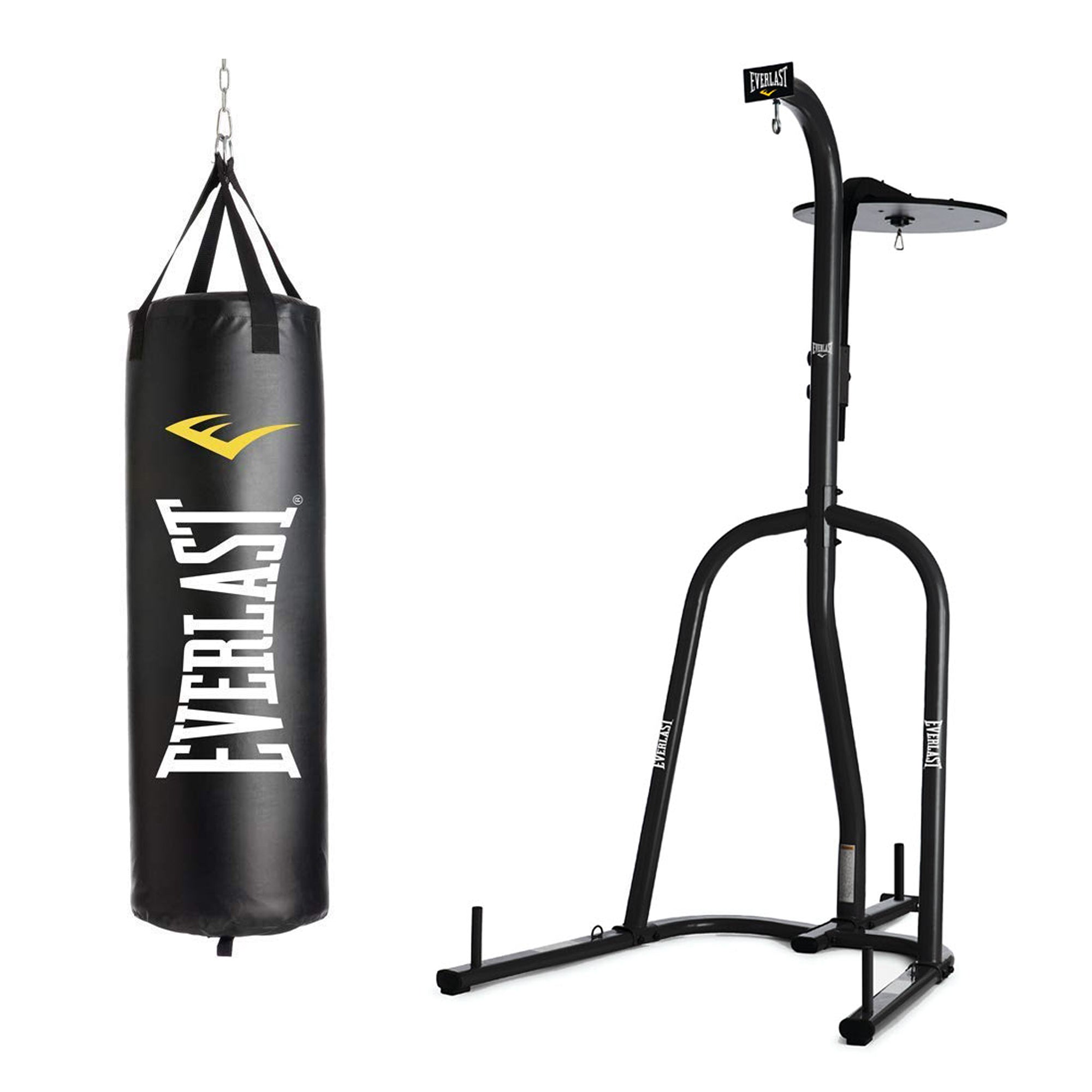 Everlast Dual Station Bag Stand & NevaTear 40 Pound Hanging Punching Bag, Black