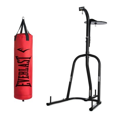 Everlast Dual Station Bag Stand and NevaTear 80 Pound Hanging Punching Bag, Red