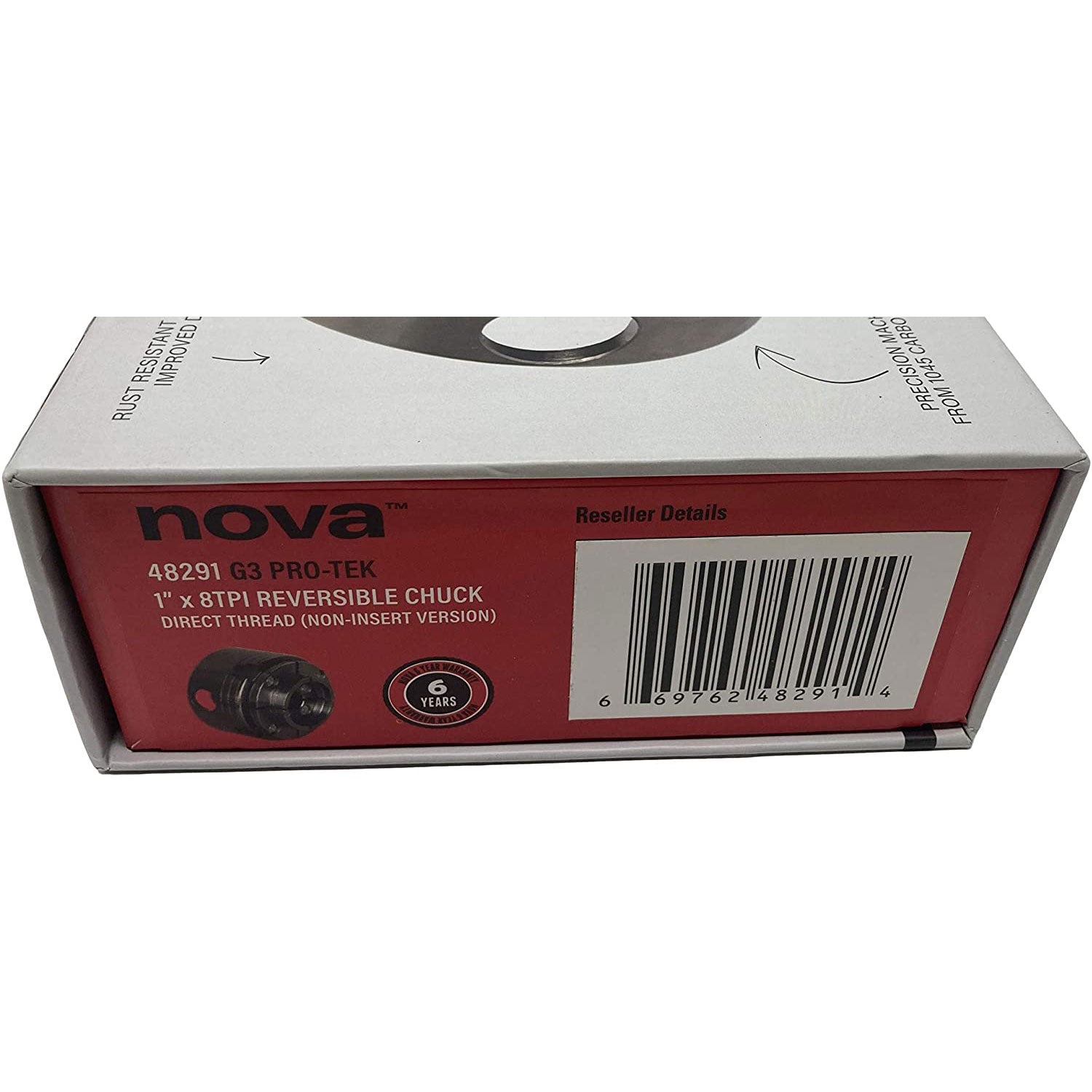 NOVA 48291 PRO-TEK G3 1" x 8 TPI Direct Thread Chuck and Jaw Set w/ T Bar Wrench
