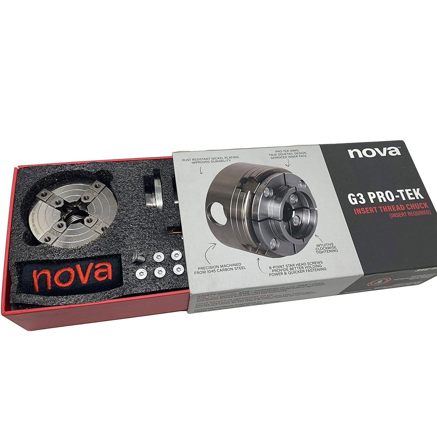 NOVA 48291 PRO-TEK G3 1" x 8 TPI Direct Thread Chuck and Jaw Set w/ T Bar Wrench