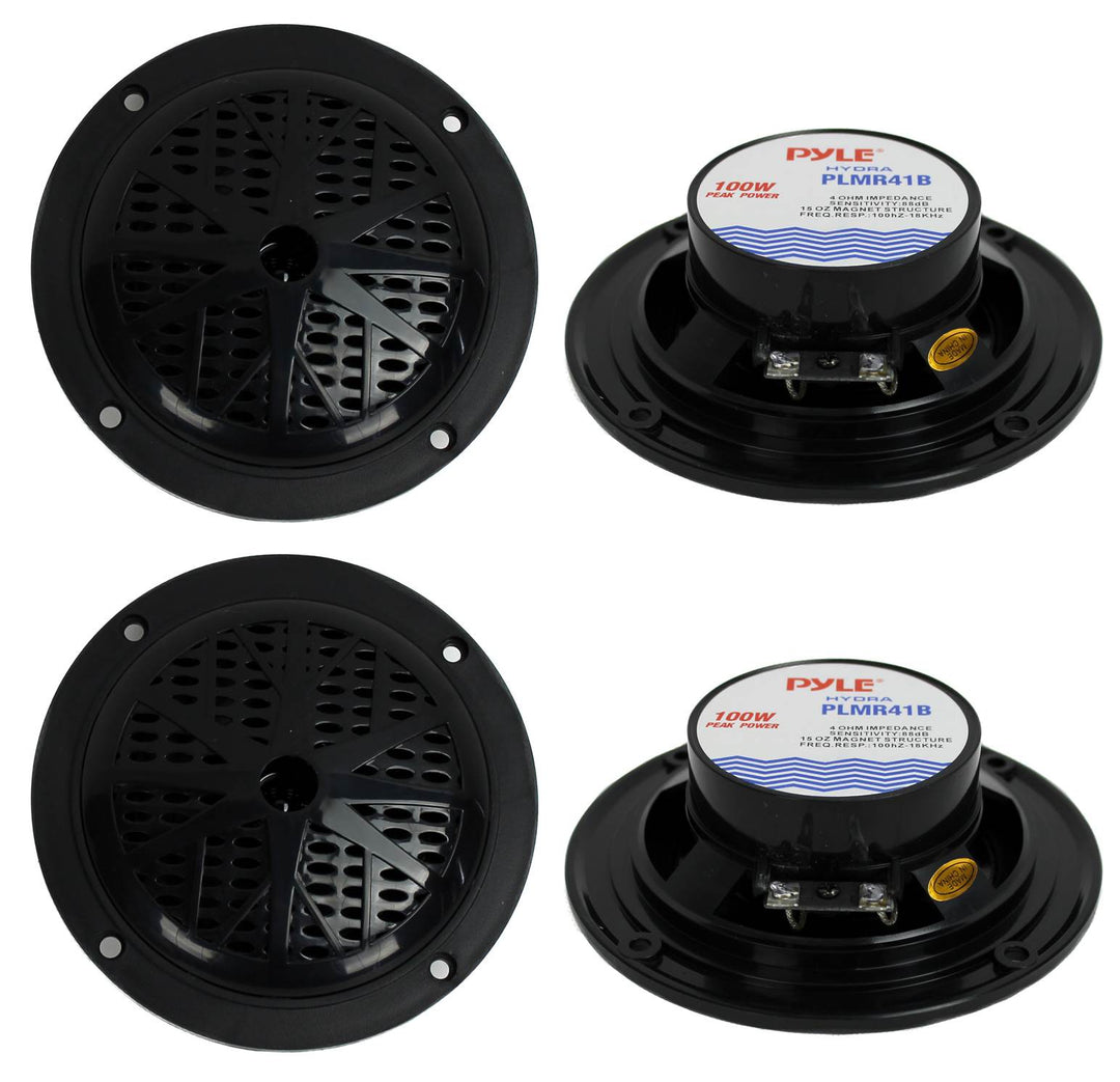 4) PYLE PLMR41B 4" 200W Dual Cone Waterproof Marine Boat Stereo Speakers 2 PAIRS