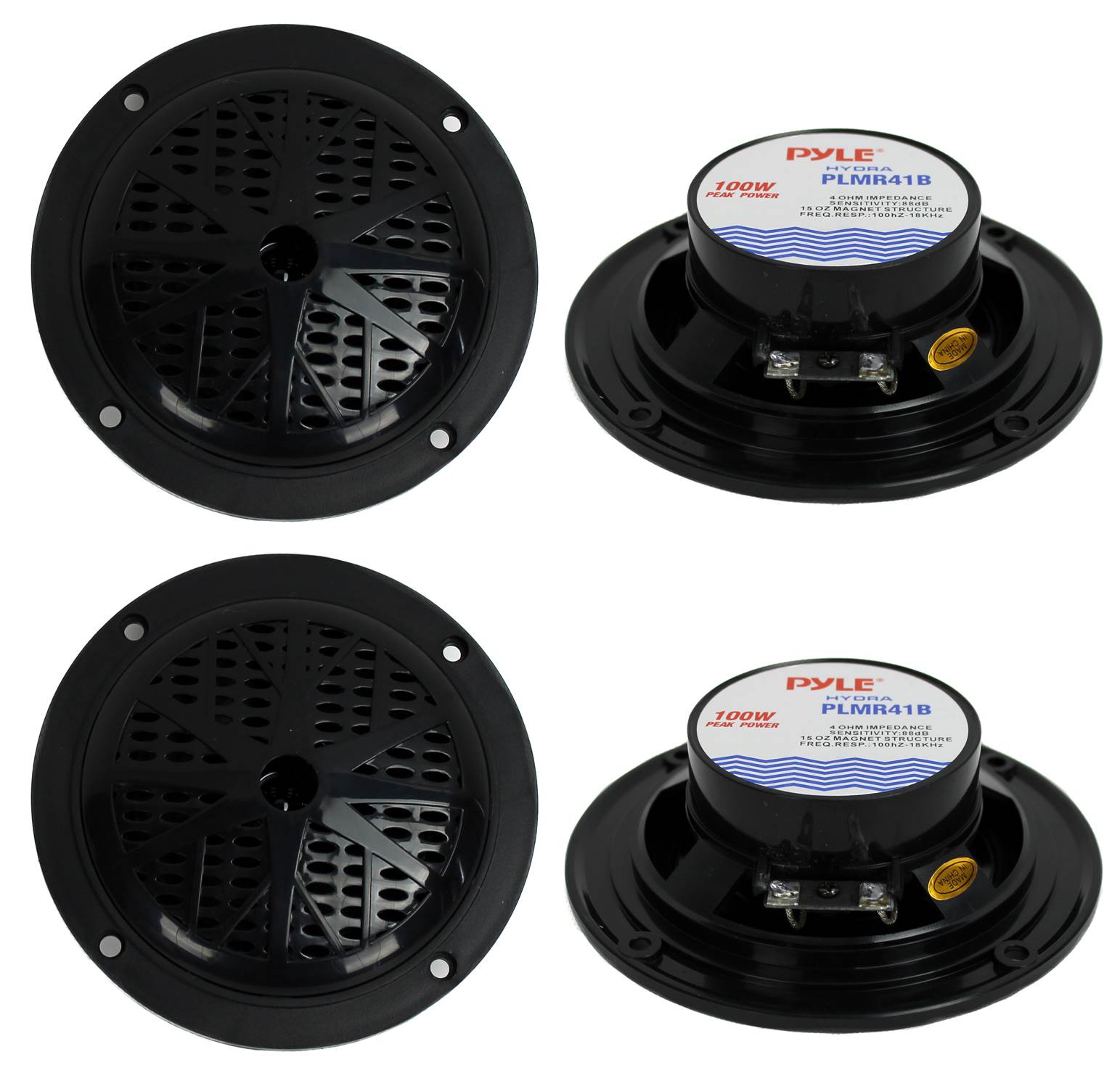 4) PYLE PLMR41B 4" 200W Dual Cone Waterproof Marine Boat Stereo Speakers 2 PAIRS - VMInnovations