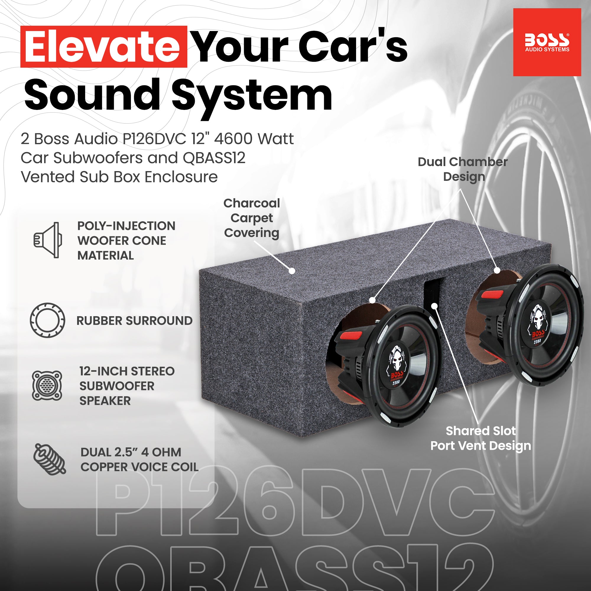2 Boss Audio P126DVC 12" 4600 Watt Car Subwoofers and Vented Sub Box Enclosure
