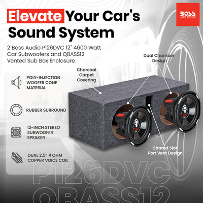 2 Boss Audio P126DVC 12" 4600 Watt Car Subwoofers and Vented Sub Box Enclosure
