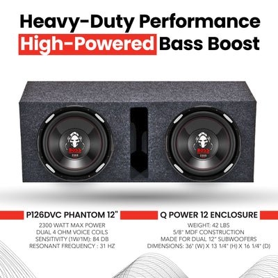 2 Boss Audio P126DVC 12" 4600 Watt Car Subwoofers and Vented Sub Box Enclosure