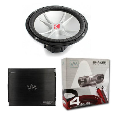 New Kicker CVR154 15" 1000W Subwoofer + VM Audio SRA2200.1 2200W Amp + Amp Kit