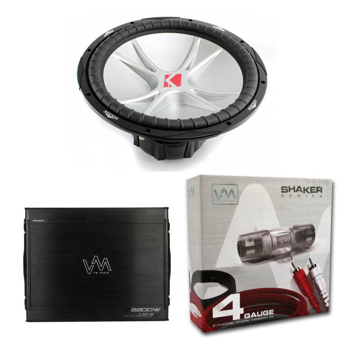 New Kicker CVR154 15" 1000W Subwoofer + VM Audio SRA2200.1 2200W Amp + Amp Kit