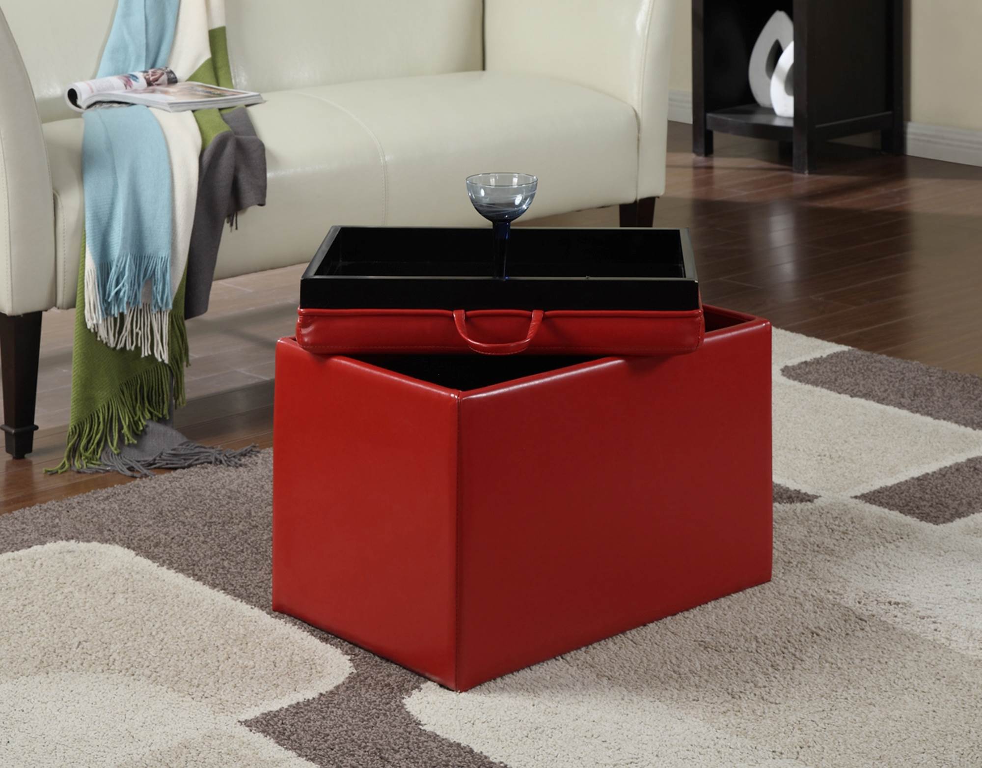 Convenience Concepts Accent Storage Ottoman - Red | 143523R - Slightly Damaged