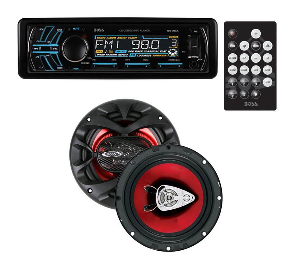 BOSS 650UA 240W CD/MP3 Car Audio Player + 2) BOSS CH6530 6.5" 300W 3Way Speakers