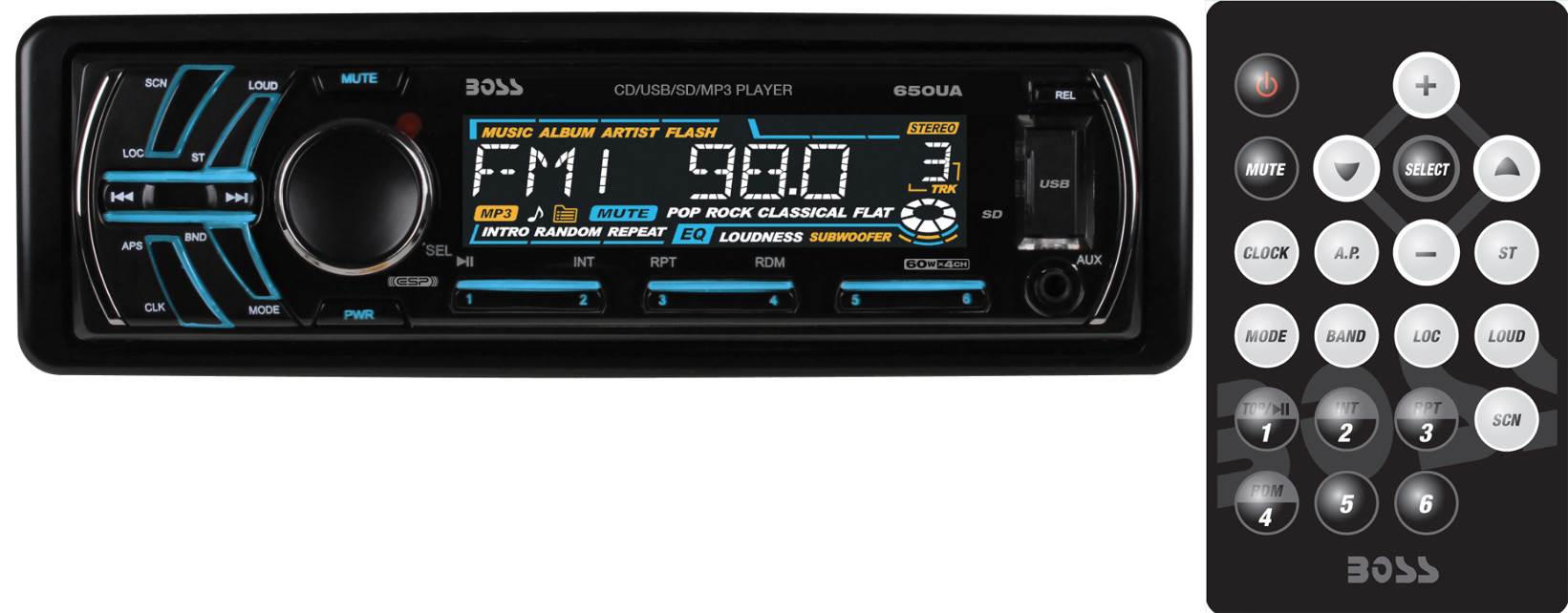 BOSS 650UA 240W CD/MP3 Car Audio Player + 2) BOSS CH6530 6.5" 300W 3Way Speakers