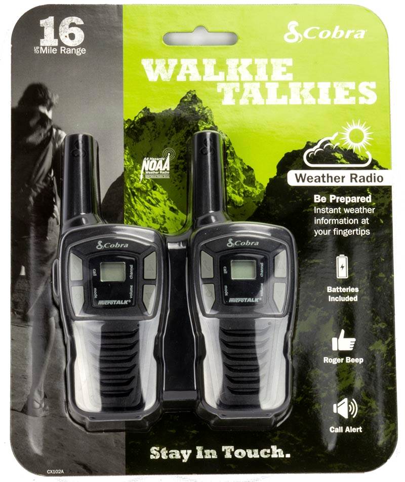 2 COBRA MicroTalk CX102A 16-Mile 22-Channel 2-Way Walkie Talkie Radios -Open Bo