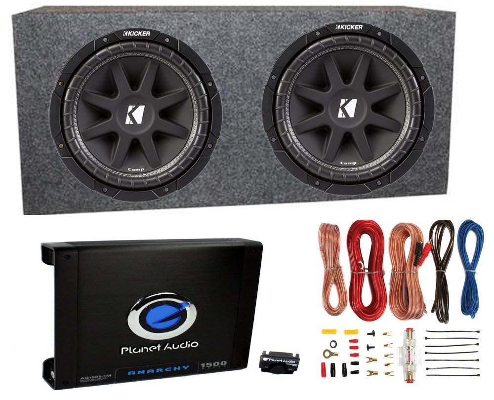 2) Kicker 43C124 12" 600W Subwoofers + Sub Box + Mono 1500W Amplifier + Amp Kit