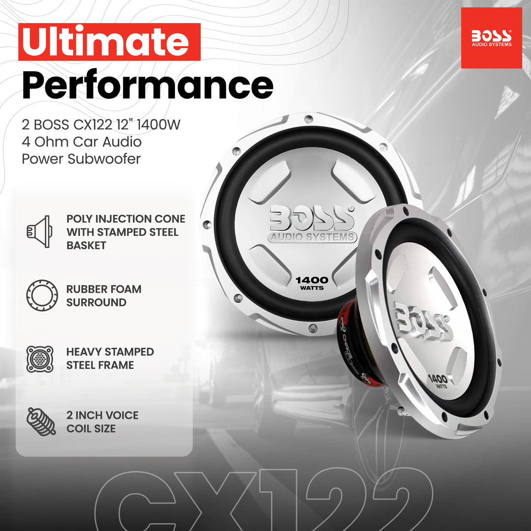 BOSS AUDIO CX122 12" 1400W Car Power Subwoofer Sub & Mono Amplifier & Amp Kit