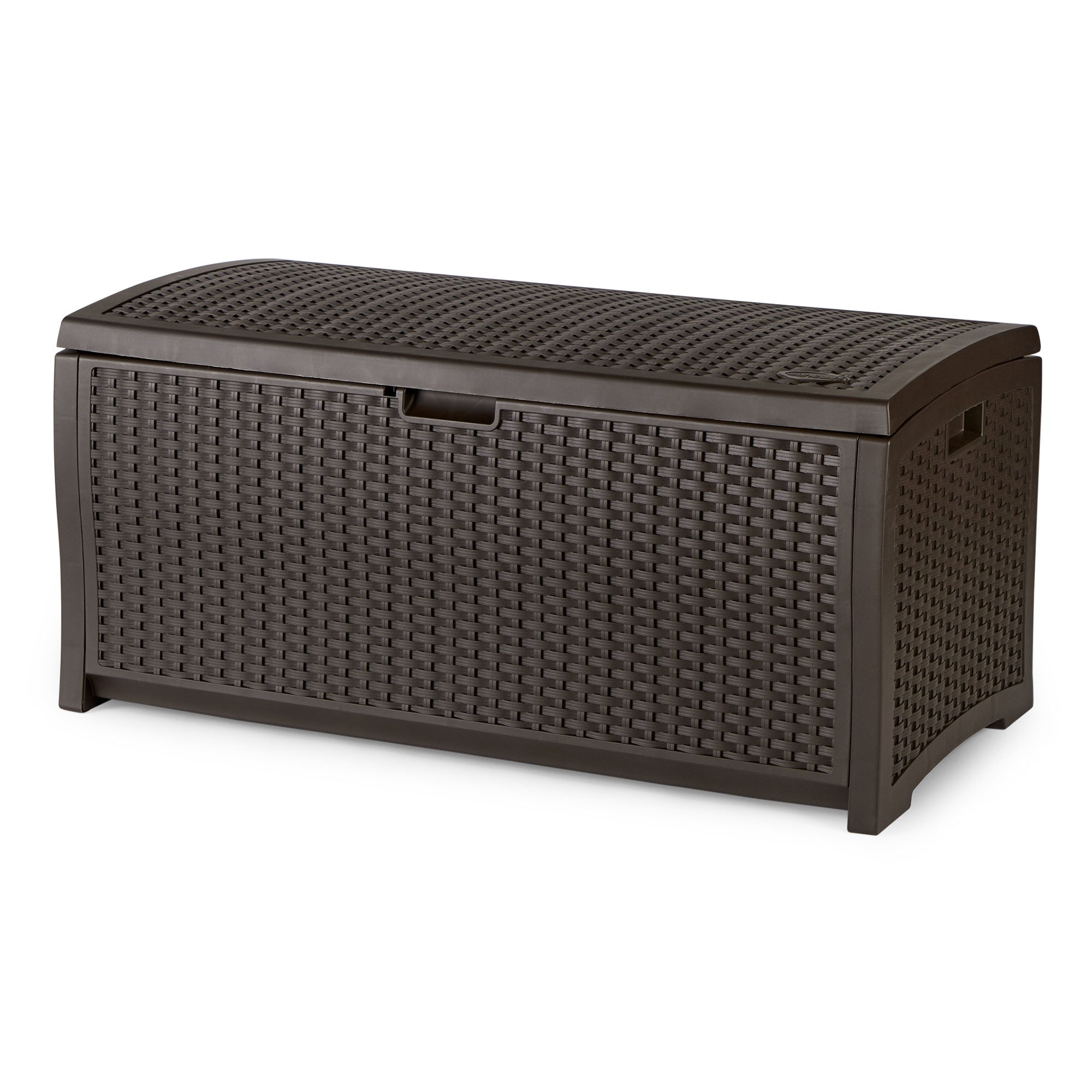 Suncast 73 Gallon Mocha Wicker Resin Outdoor Patio Storage Deck Box | Open Box