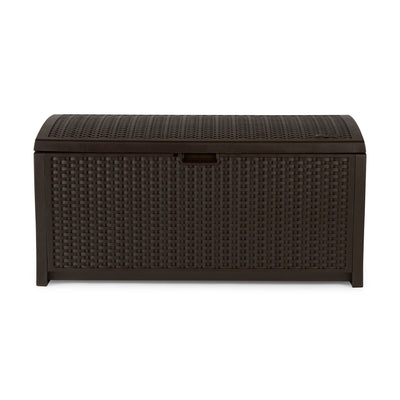 Suncast 73 Gallon Mocha Wicker Resin Outdoor Patio Storage Deck Box | Open Box