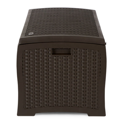Suncast 73 Gallon Mocha Wicker Resin Outdoor Patio Storage Deck Box | Open Box