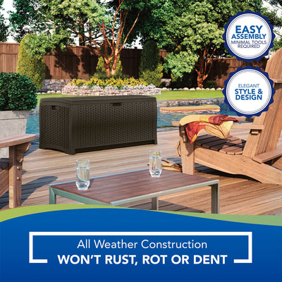 Suncast 73 Gallon Mocha Wicker Resin Outdoor Patio Storage Deck Box | Open Box