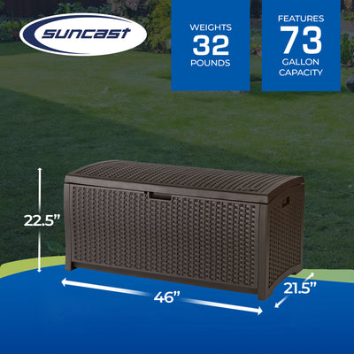 Suncast 73 Gallon Mocha Wicker Resin Outdoor Patio Storage Deck Box | Open Box