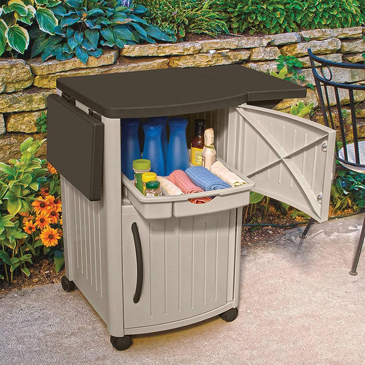 Suncast DCP2000 Portable Outdoor Patio Prep Serving Station Table and Cabinet