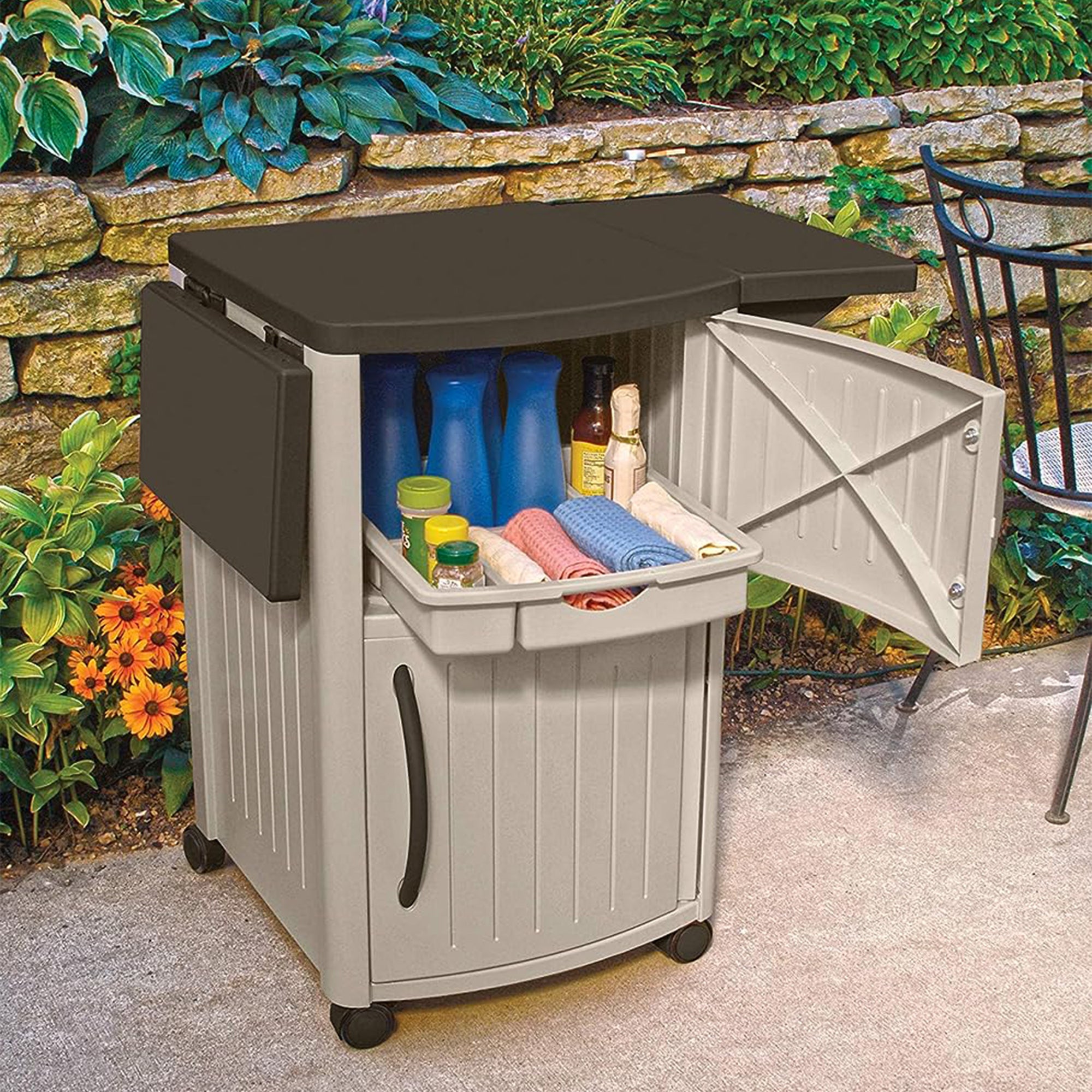 Suncast DCP2000 Outdoor Patio Prep Serving Station Table & Cabinet (Open Box)