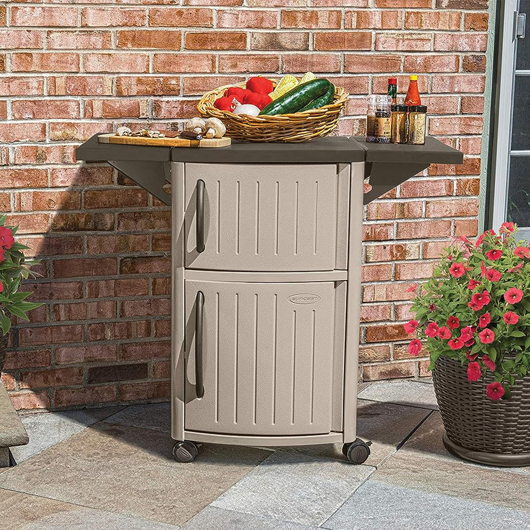 Suncast DCP2000 Portable Outdoor Patio Prep Serving Station Table and Cabinet