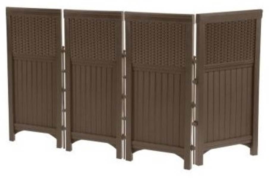 Suncast Trash Hideaway 33 Gallon Capacity Resin Wicker Outdoor Garbage Container (2 Pack)Suncast FSW4423 Backyard and Garden Patio Rust-Resistant Screen Gate/Fence, Java
