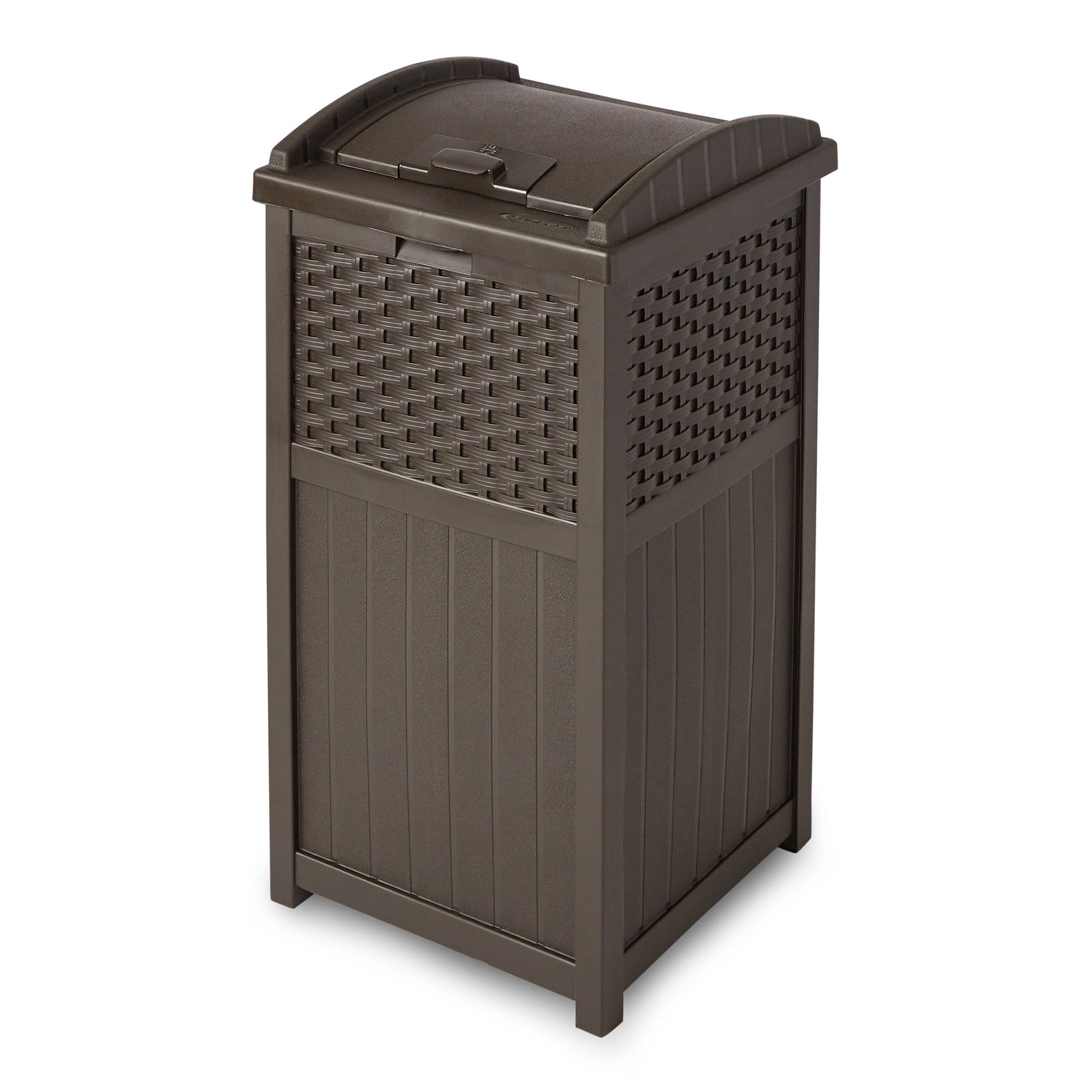 Suncast GHW1732 Trashcan Hideaway Outdoor 33 Gallon Garbage Waste Bin, Brown - VMInnovations