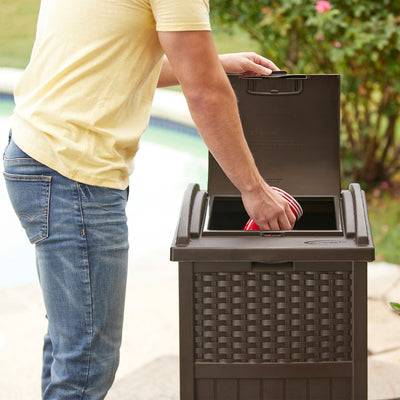 Suncast GHW1732 Home Outdoor Patio Resin Wicker Trash Can Hideaway - (Open Box)