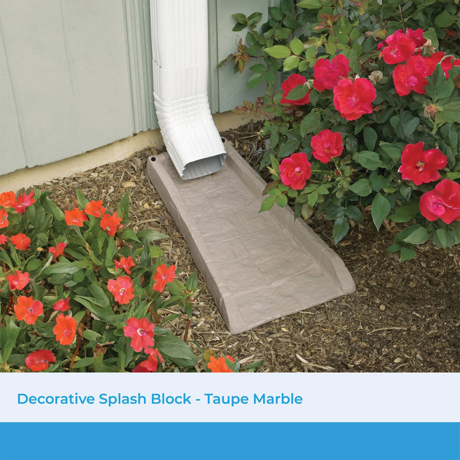 Suncast SB24 Decorative Rain Gutter Downspout Garden Splash Block, Light Taupe - VMInnovations