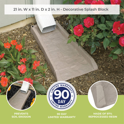 Suncast SB24 Decorative Rain Gutter Downspout Garden Splash Block, Light Taupe - VMInnovations