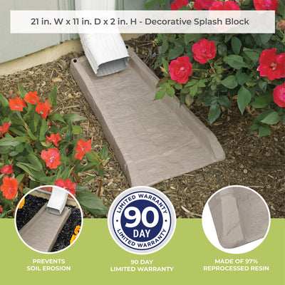 Suncast SB24 Decorative Rain Gutter Downspout Garden Splash Block, Light Taupe