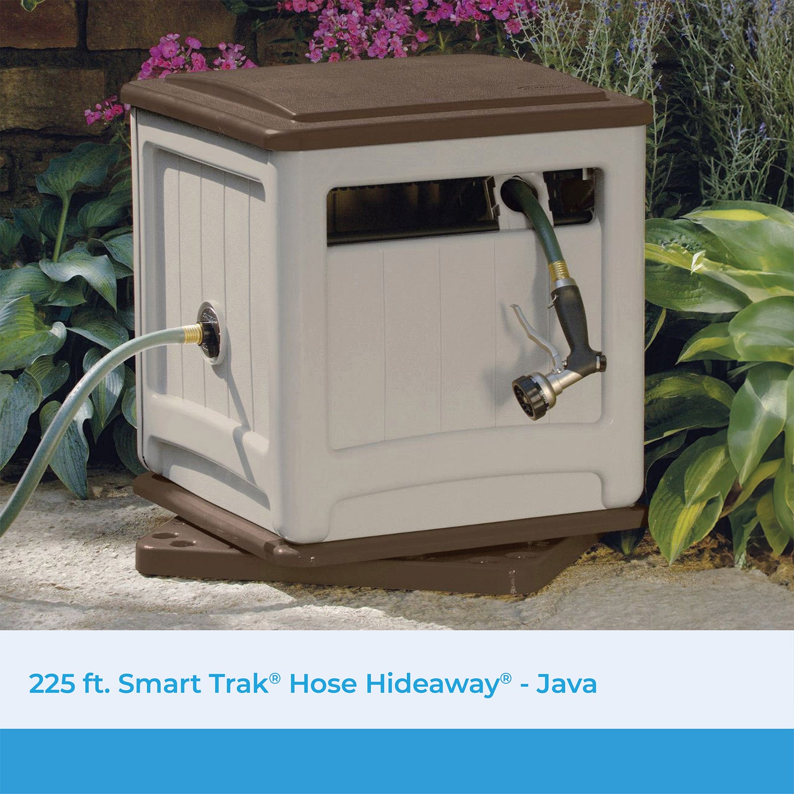Suncast Swivel Smart Trak Hose Hideaway 225 Foot Hose Reel Storage Bin, Taupe - VMInnovations