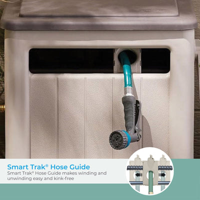 Suncast Swivel Smart Trak Hose Hideaway 225 Foot Hose Reel Storage Bin, Taupe