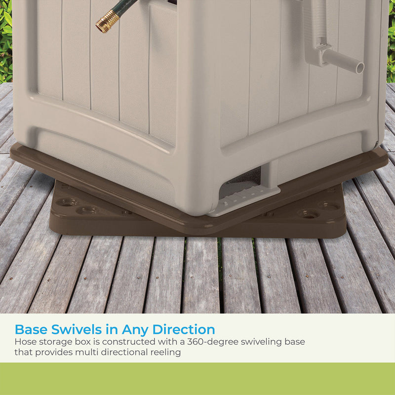 Suncast Swivel Smart Trak Hose Hideaway 225 Foot Hose Reel Storage Bin, Taupe