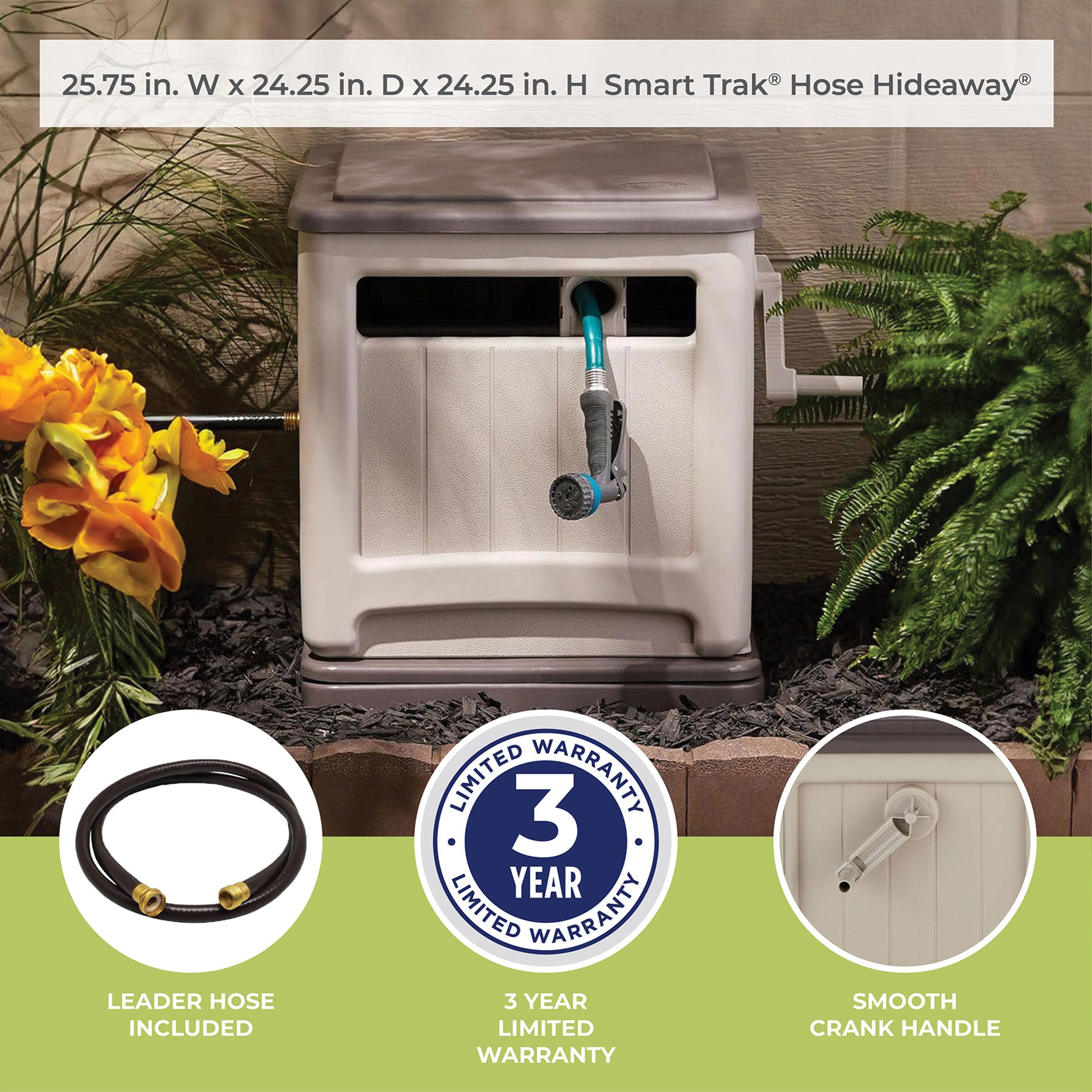 Suncast Swivel Hose Reel Storage w/Smart Trak Hose Guide & Bin | Open Box
