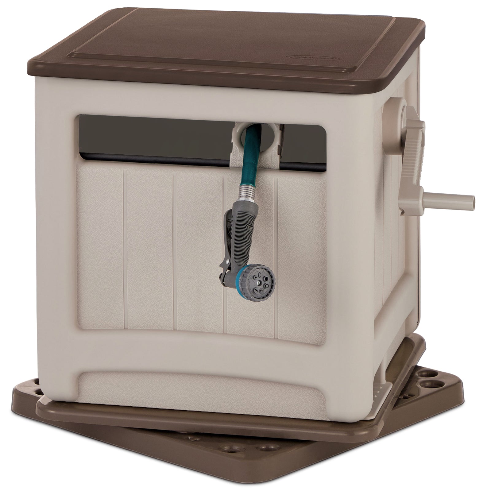 Suncast Swivel Smart Trak Hose Hideaway 225 Foot Hose Reel Storage Bin, Taupe - VMInnovations