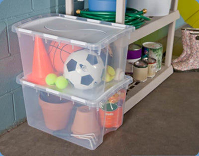 Sterilite Single 48 Qt Clear Base Hinged Lid Storage Tote Container (Open Box)