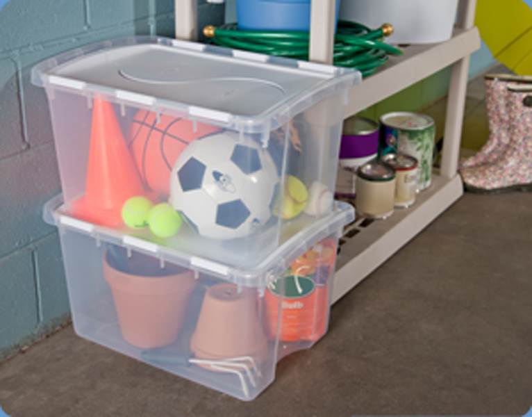 Sterilite Single 48 Qt Clear Base Hinged Lid Storage Tote Container (Open Box)
