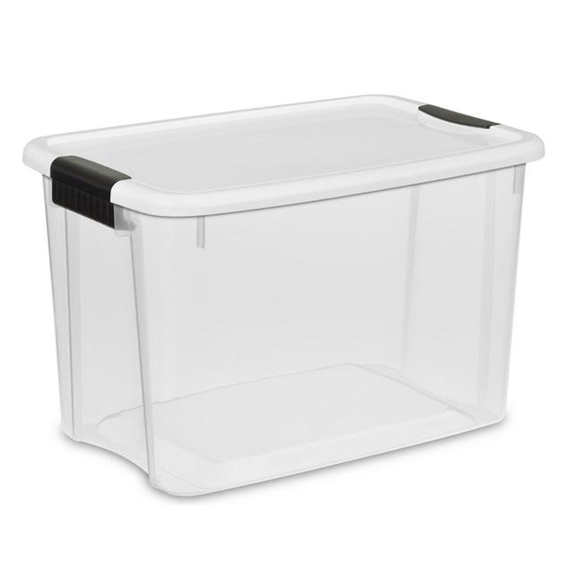 Sterilite 30 Qt Clear Plastic Stackable Storage Bin w/White Latch Lid, (12 Pack)