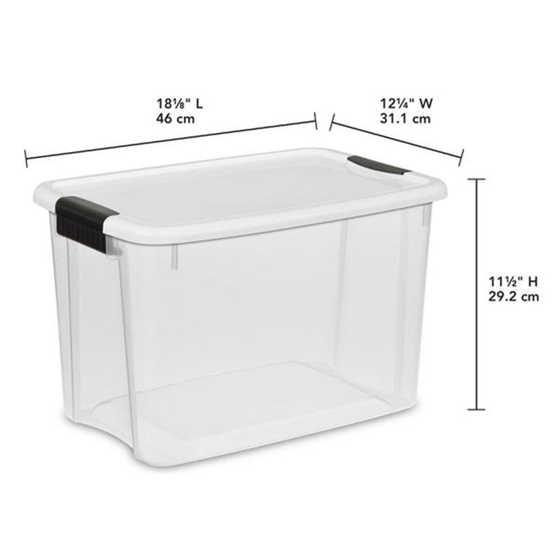 Sterilite 30 Qt Clear Plastic Stackable Storage Bin w/White Latch Lid, (12 Pack)