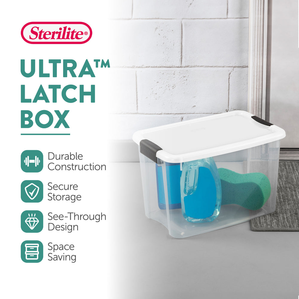 Sterilite 30 Qt Clear Plastic Stackable Storage Bin w/ White Latch Lid, 18 Pack - VMInnovations