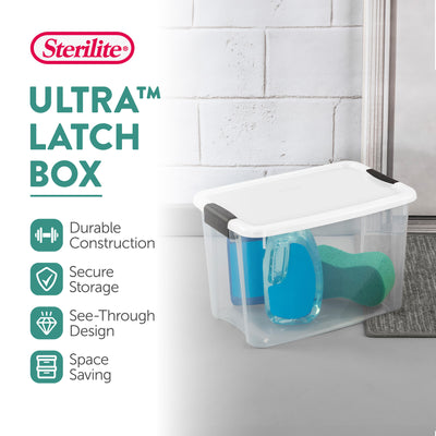 Sterilite 30 Qt Clear Plastic Stackable Storage Bin w/White Latch Lid, (12 Pack)