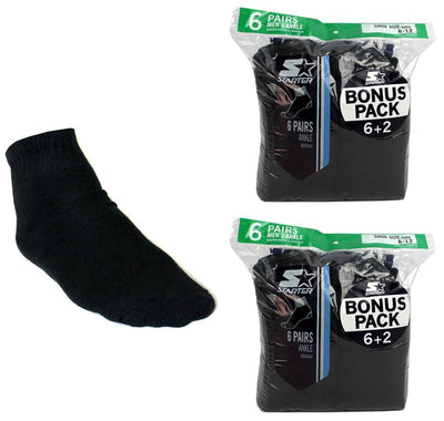 NEW! 16 Pairs Starter SM481B8 Men's Ankle Socks Shoe Quality Black - Size 6-12