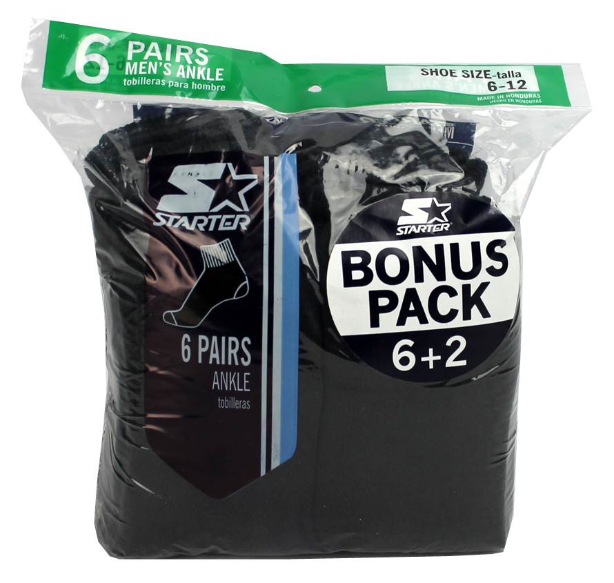 NEW! 32 Pairs Starter SM481B8 Men's Ankle Socks Shoe Quality Black - Size 6-12