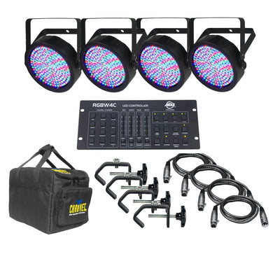 (4) Chauvet SlimPar 64 LED Pro DJ RGB Lights + Controller + Case
