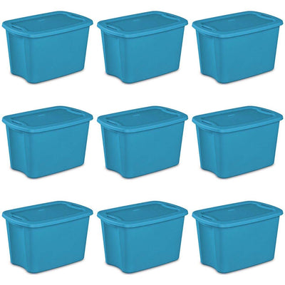9 Pack Sterilite Plastic Latching 10 Gallon Storage Container Tote Box- Open Box